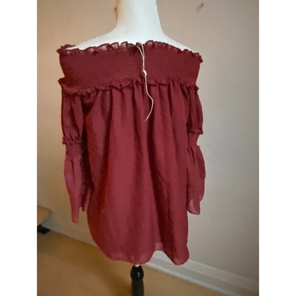 Max Studio BNWOT off shoulder smocked bell sleeve blouse women sz Small - Picture 5 of 7